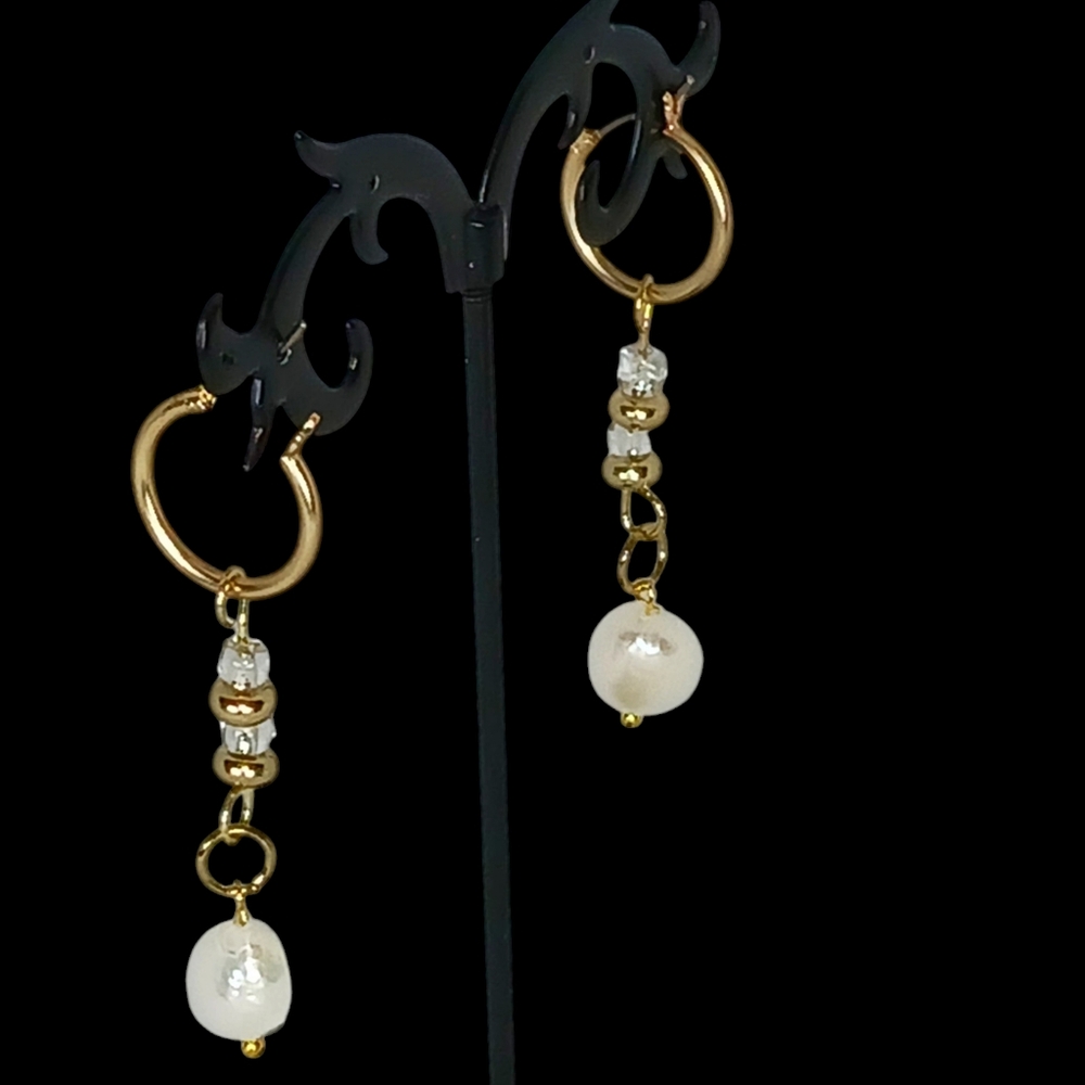 Gold Linear Drop Pearl Hoop Earrings Coquette Girl Preppy Oceancore Seaside